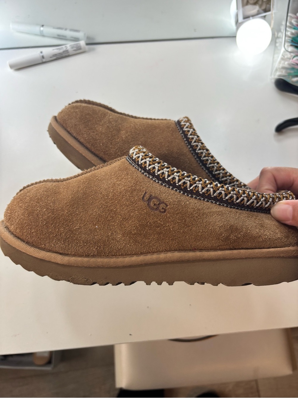 UGG Kids Chestnut Suede Slip-On Clog with Braided Trim